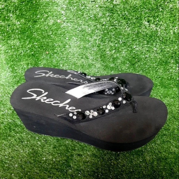 Vintage Y2k wedge skechers black platform rhinestones size 9 - Picture 1 of 5